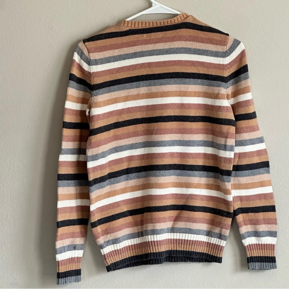 Vintage Liz Claiborne Striped Cotton Sweater Neutrals Size Medium
